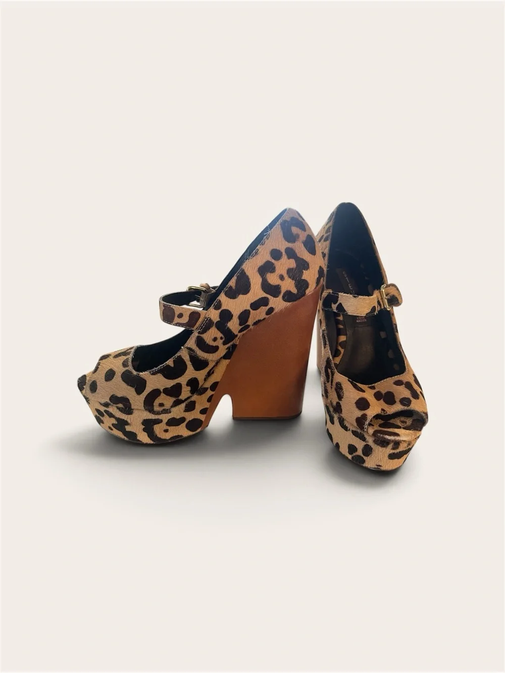 Leopard (real animal hair)Mary Jane Platform Wedge Heels - Steve Madden